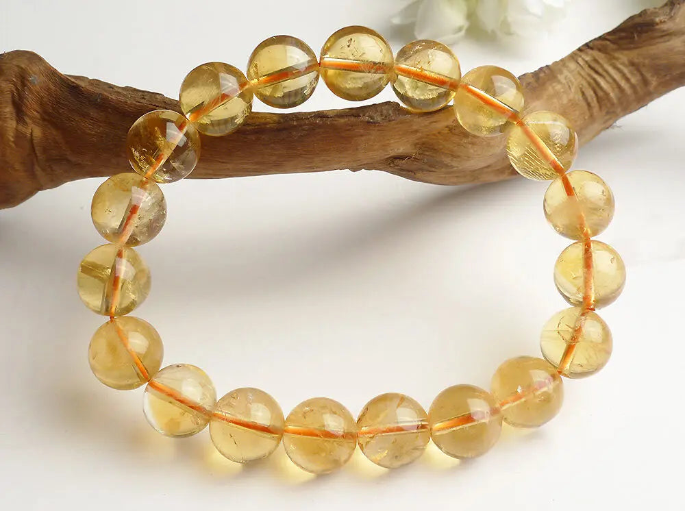 Natural Yellow Citrine Clear Round Beads Bracelet Genuine Bead Women Men AAAAA