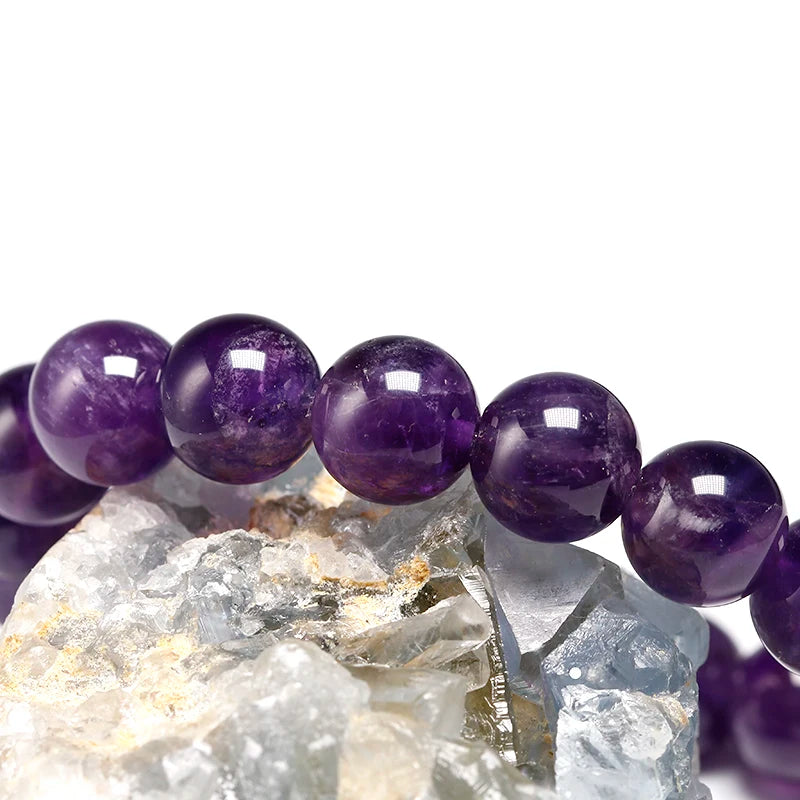 Natural Amethyst Bracelet Women Couple Natural Stone Bracelet Purple Quartz Bracelets 6 8 10mm Bead Bangles Jewelry Gifts