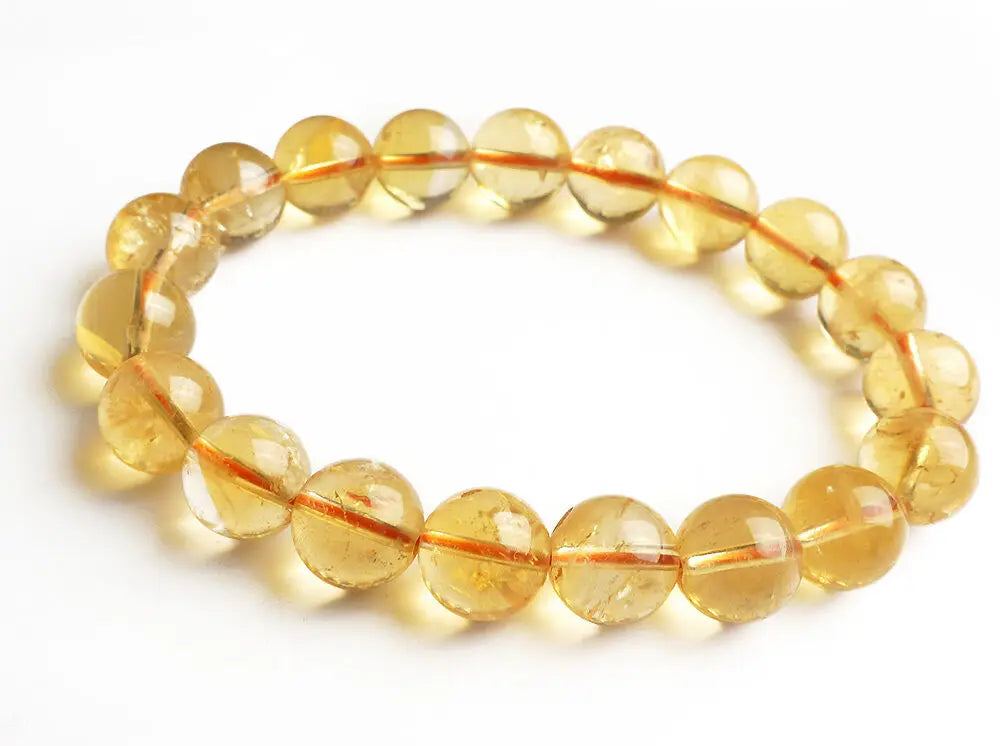 Natural Yellow Citrine Clear Round Beads Bracelet Genuine Bead Women Men AAAAA