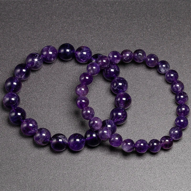 Natural Amethyst Bracelet Women Couple Natural Stone Bracelet Purple Quartz Bracelets 6 8 10mm Bead Bangles Jewelry Gifts