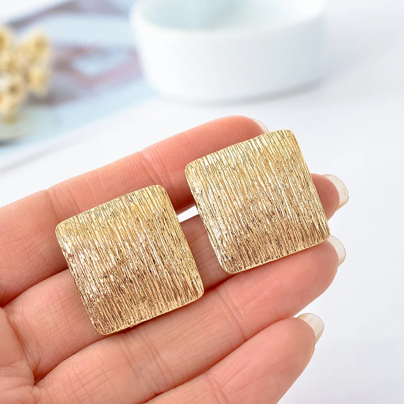 New Sweet Contracted Geometric Square Clip Earrings Ear Clip Alloy Electroplating Golden Girl Wedding Jewelry