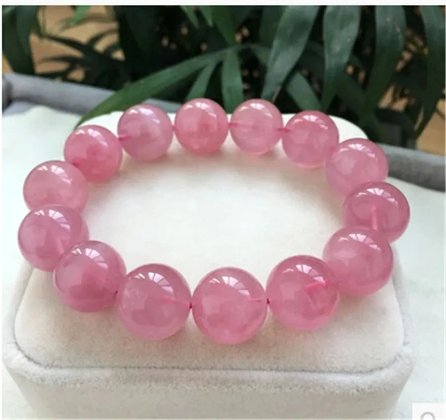 15mm Natural Rose Pink Quartz Bracelets For Women Lady Big Stretch Crystal Round Bead Natural Stone Bracelet