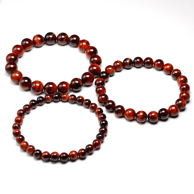 Natural Stone Beads Red Tiger Eye Bracelet Strand Beaded Mens Buddha Bracelet For Women Male Yoga Handmade Jewelry