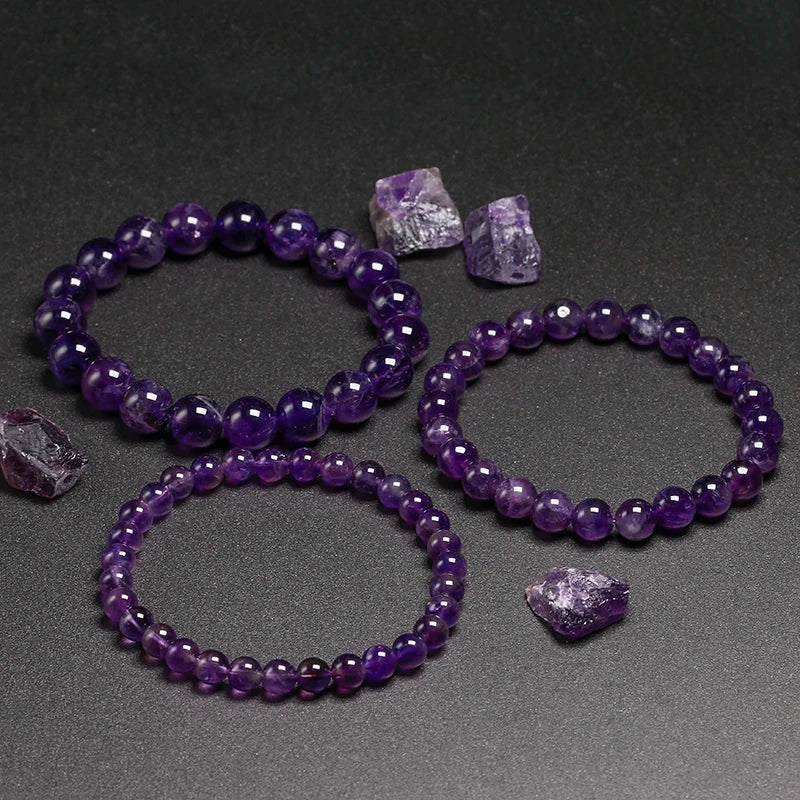 Natural Amethyst Bracelet Women Couple Natural Stone Bracelet Purple Quartz Bracelets 6 8 10mm Bead Bangles Jewelry Gifts