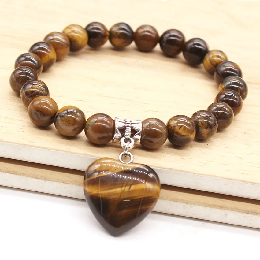 Charm Stone Bracelets For Women Men Girls Natural Tiger Eye Stone Dangle Round Loose Beads Stone Bracelet Romantic Jewelry Gift