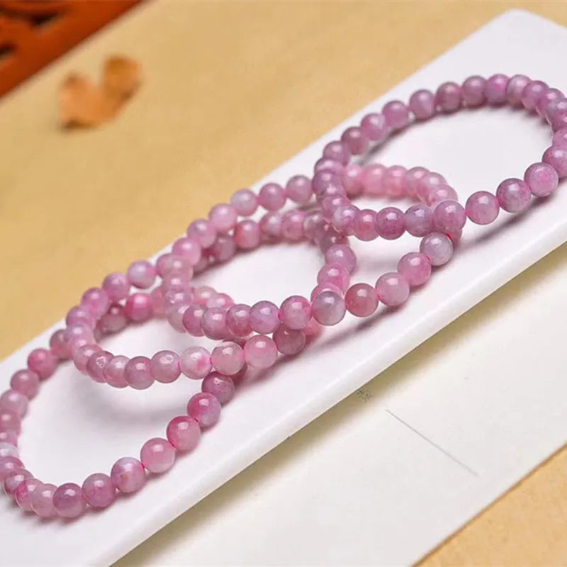 Natural Round Pink Tourmaline Beads Bracelets 6mm For Women & Girl Gift Trinket Beaded