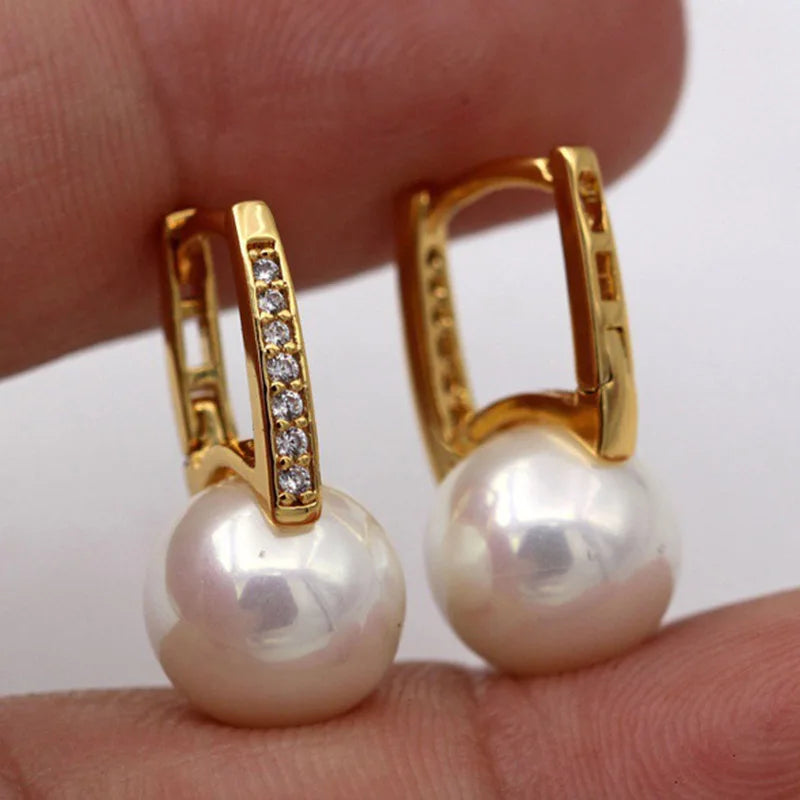 Simple and exquisite Gold Color pearl geometric jewelry ladies engagement wedding Valentine's Day gift earrings