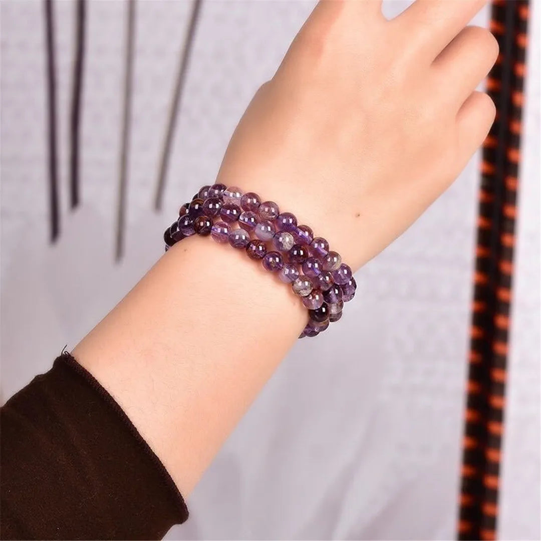 6mm Natural Cacoxenite Purple Phantom Quartz Bracelet For Women Lady Men Crystal Round Beads Stretch Strands AAAAA