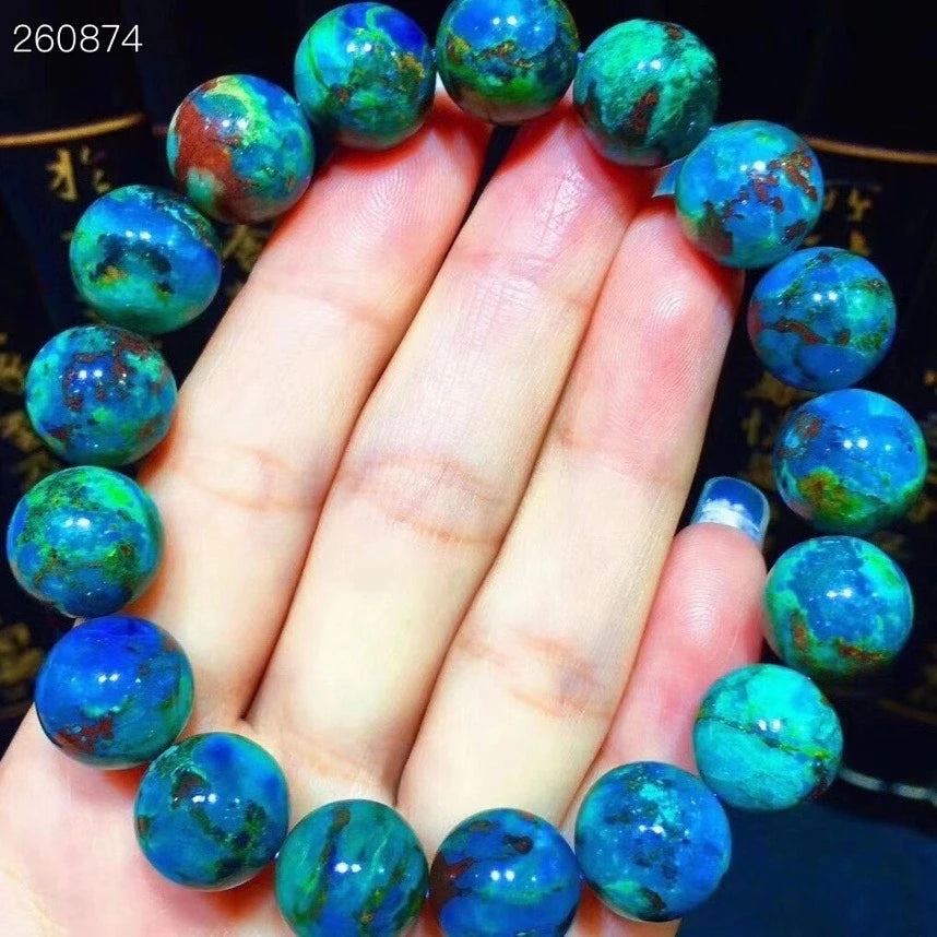 Genuine Natural Malachite Azurite Strong Power Green Blue Bracelet 12mm Round Beads Woman Men Azurite Bracelet AAAAAA