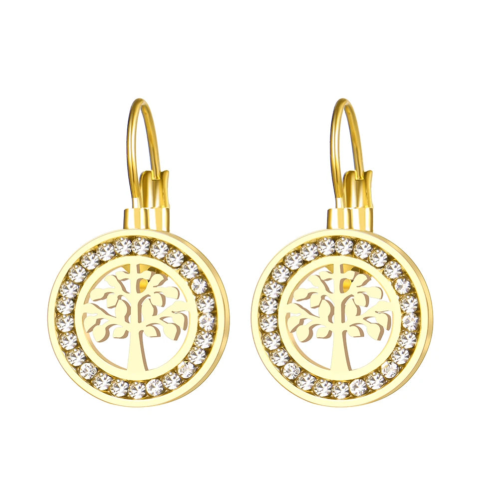 Stainless Steel Earrings  Trend Fortune Tree 3A zircon Crystal Fashion Charm Earrings For Women Jewelry Party Best Gifts