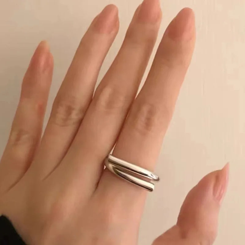 Silver Color Finger Ring for Women Men Geometric Adjustable Hip Hop Jewelry