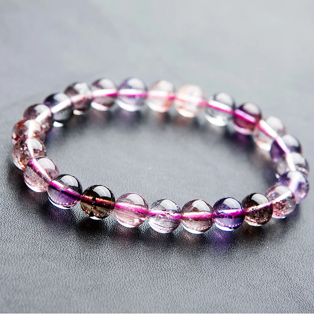 Natural Purple Super Seven Rutilated Quartz Beaded Bracelet – Gemstone Jewelry for Men and Women