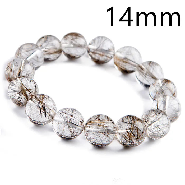 Natural Silver Rutilated Quartz Beaded Bracelet – Gemstone Jewelry for Men and Women