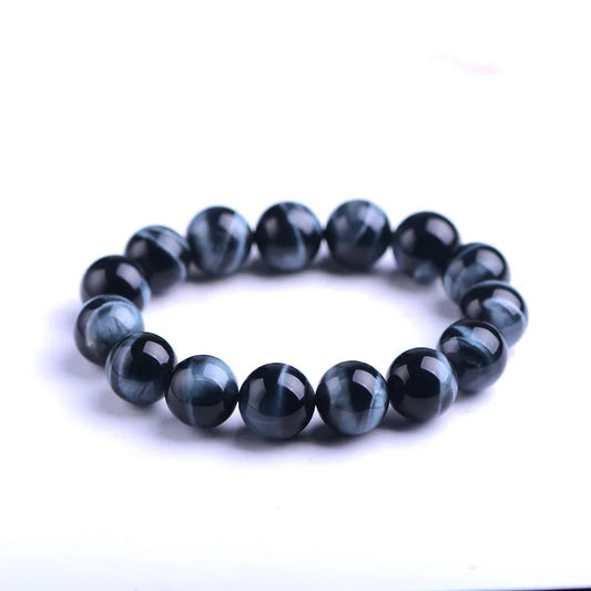 Blue Tiger Eye Natural Stone Beaded Bracelet Handmade Unisex Jewelry
