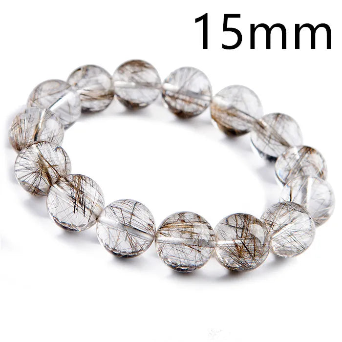 Natural Silver Rutilated Quartz Beaded Bracelet – Gemstone Jewelry for Men and Women