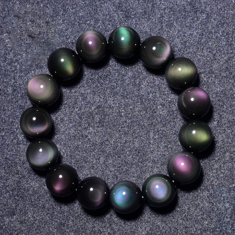 Fashion Natural Crystal Stone Rainbow Obsidian Ball Bracelet for Women Men Healing Jewelry Accessories Gift