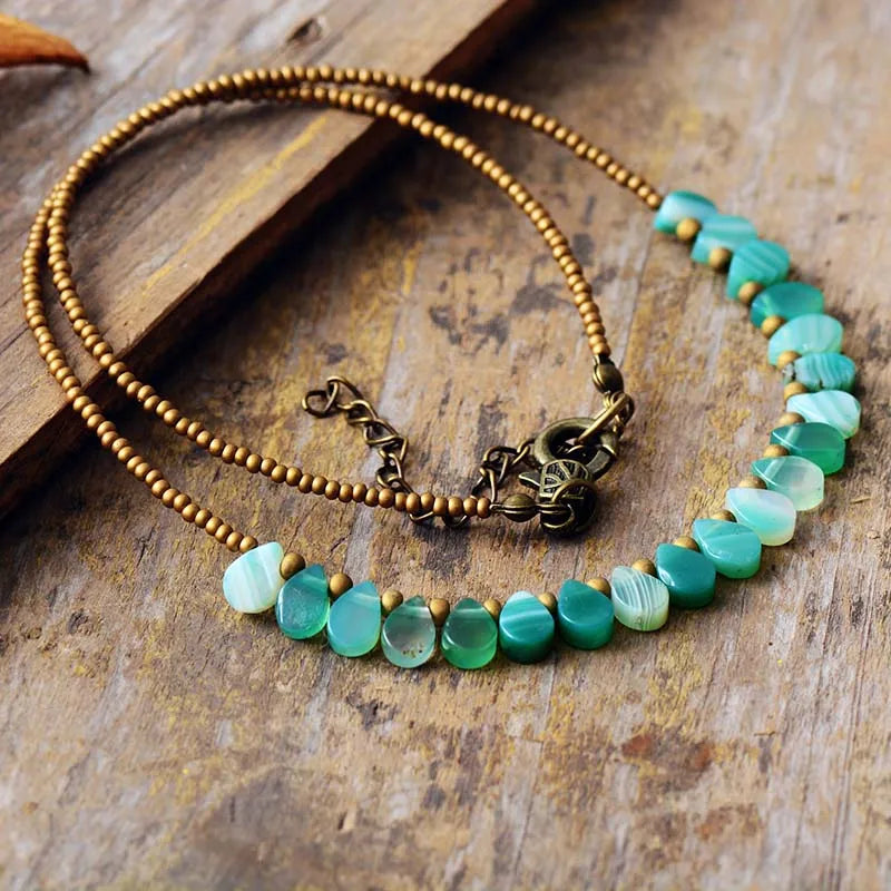 New Women Chokers Necklaces Green Semiprecious Stone Seed Beads Short Collar Trendy Statement Costume Jewelry Mom Gifts