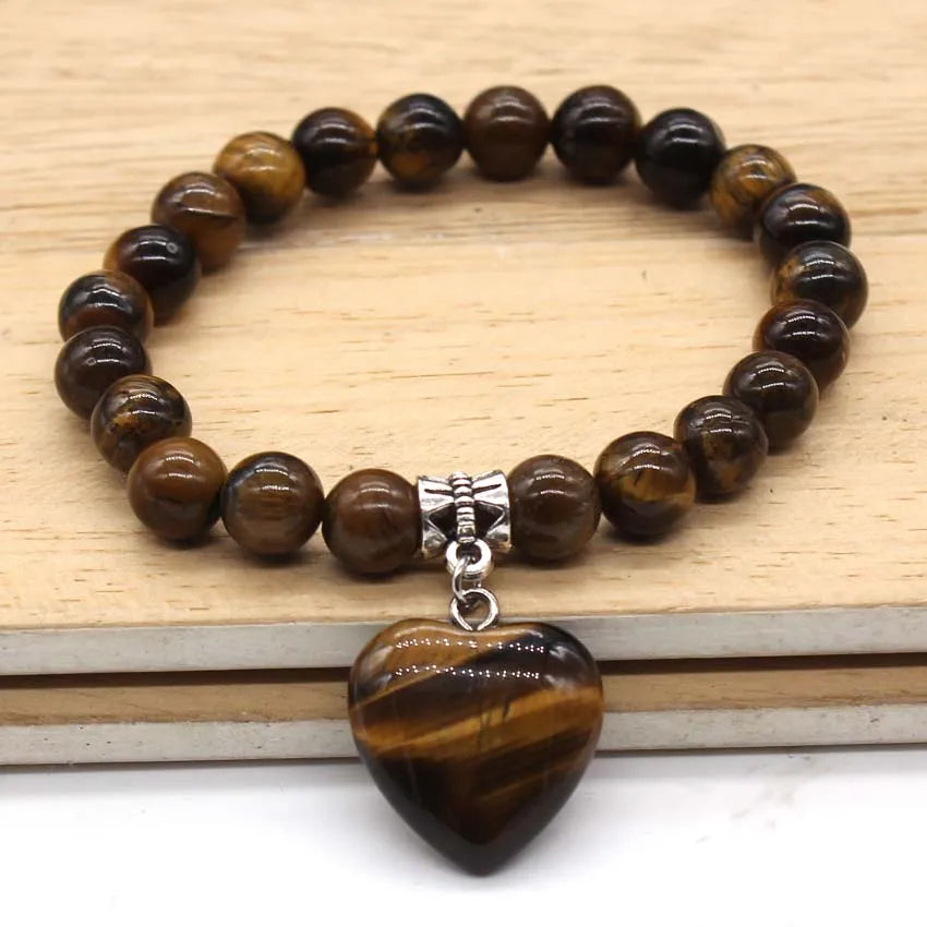 Charm Stone Bracelets For Women Men Girls Natural Tiger Eye Stone Dangle Round Loose Beads Stone Bracelet Romantic Jewelry Gift