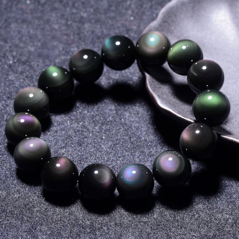 Fashion Natural Crystal Stone Rainbow Obsidian Ball Bracelet for Women Men Healing Jewelry Accessories Gift