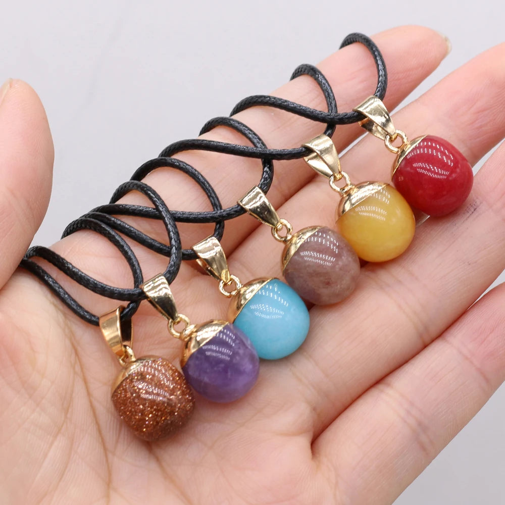 Natural Stone Rose Quarts Lapis Lazuli Pendant Necklace Small Bean Shape Wax Thread Charms Fashion Jewelry Necklaces for Women