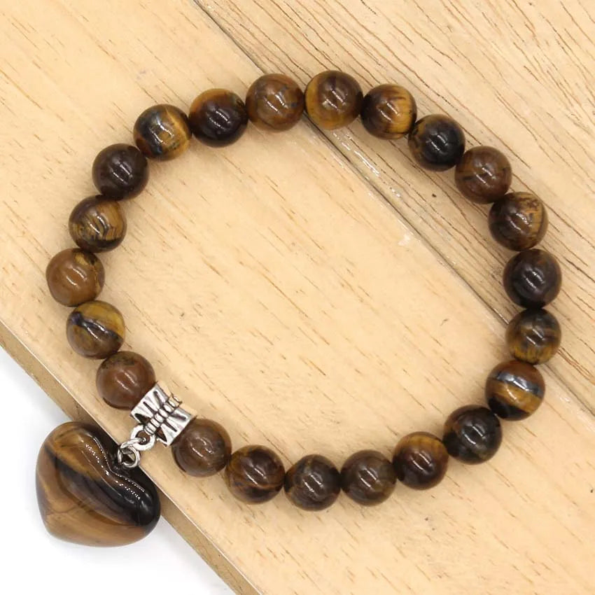 Charm Stone Bracelets For Women Men Girls Natural Tiger Eye Stone Dangle Round Loose Beads Stone Bracelet Romantic Jewelry Gift