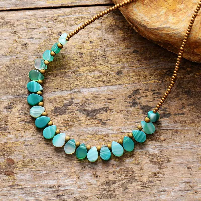 New Women Chokers Necklaces Green Semiprecious Stone Seed Beads Short Collar Trendy Statement Costume Jewelry Mom Gifts