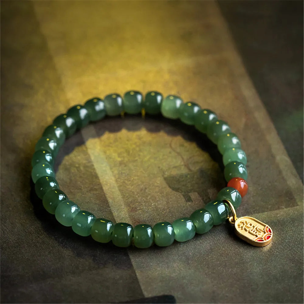 Natural Hetian Jade Bead Bracelet Women Buddha Beads With Red Agate Chinese Style Pendant Handmade Simple Fashion Luxury Jewelry