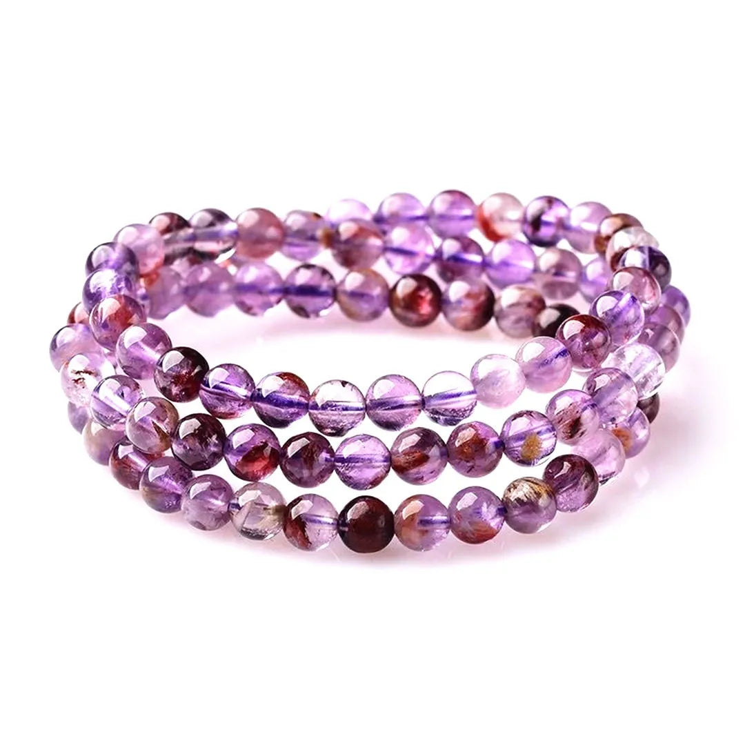 6mm Natural Cacoxenite Purple Phantom Quartz Bracelet For Women Lady Men Crystal Round Beads Stretch Strands AAAAA