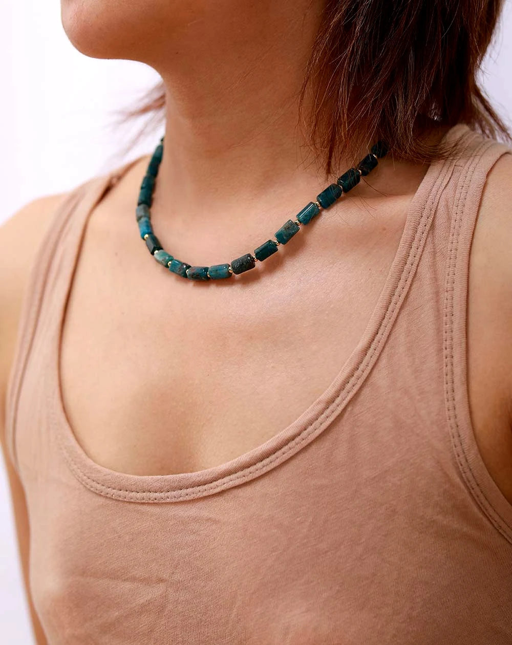 High End Natural Stones Apatite Lariat Chokers Necklace Women Exquisite Beaded Simple Layers Necklace Teengirl OL Jewelry Gifts