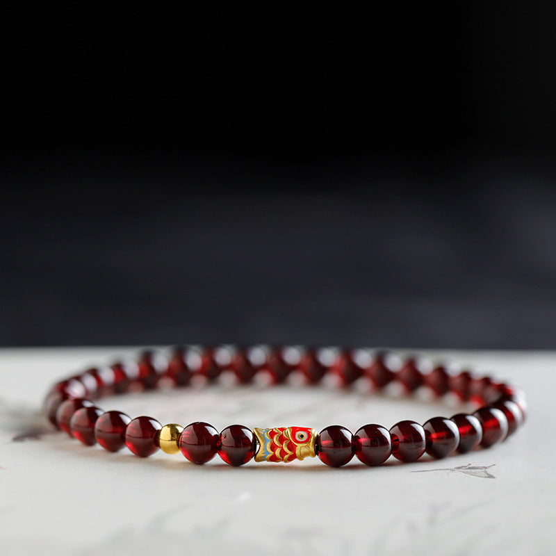 Natural Red Garnet Bead Bracelet with 925 Silver Charm – Single & Double Strand Options