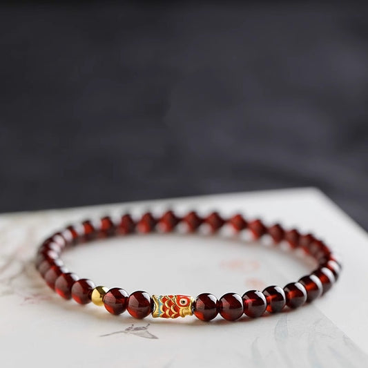 Natural Red Garnet Bead Bracelet with 925 Silver Charm – Single & Double Strand Options