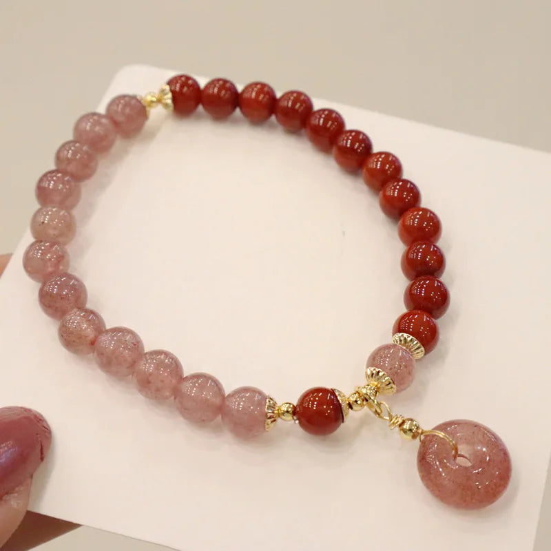 This beautiful pink crystal bracelet is designed to support emotional balance and inner peace, making it a thoughtful gift for wellness enthusiasts.

