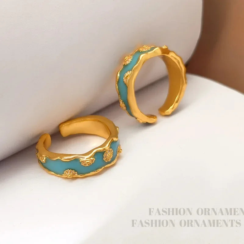 Modern Jewelry Sweet Temperament Blue Flower Rings For Women Party Gifts Simply Design Trend New