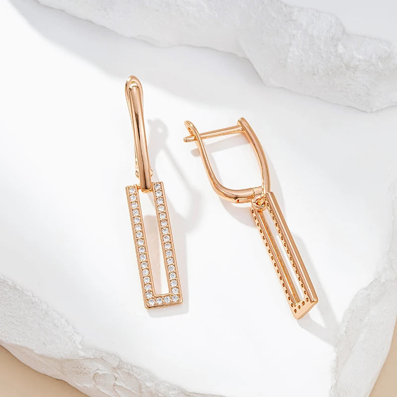 Sparkling Square Zircon Hollow Dangle Earrings For Women Rose Gold Color Simple Fashion Daily Matching Fine Jewelry