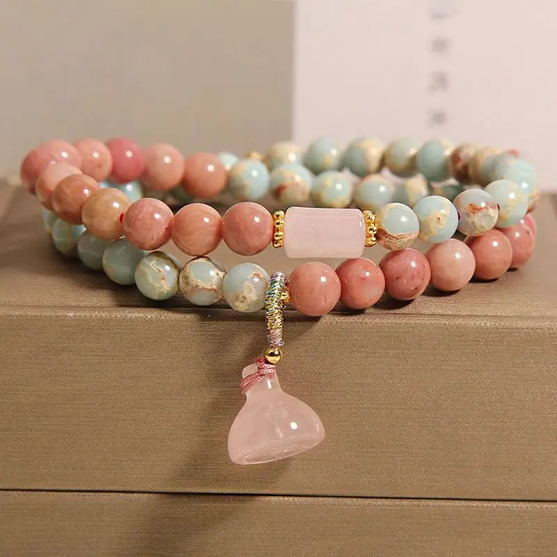 Shoushan Stone Double Circle Bracelet Women's Light Luxury Refined High-end Lotus Canopy Red Stone Hand good luck