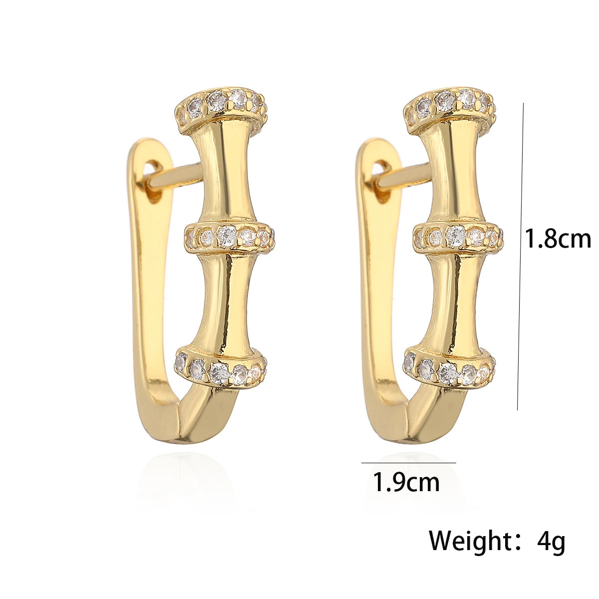 Trendy Gold Color Bamboo Joint Design Hoop Earrings For Women  Zircon Inlay Jewelry