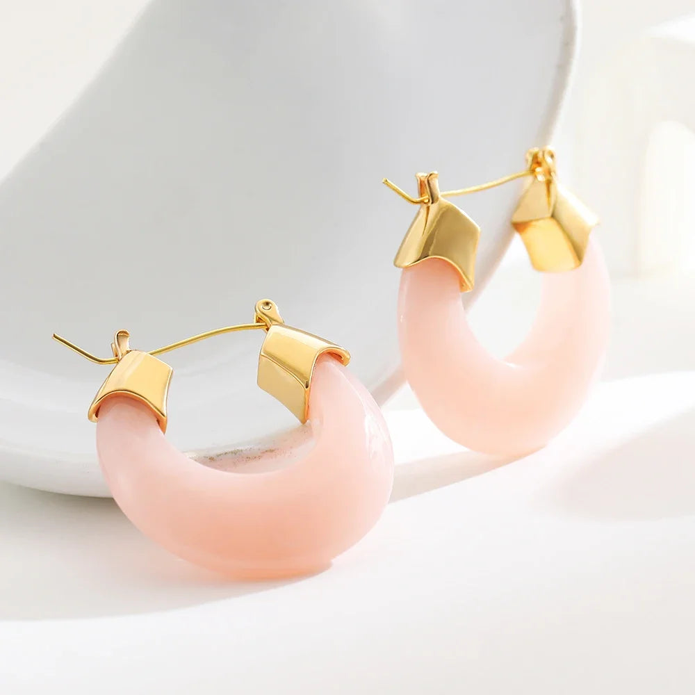 New Trendy Resin Acrylic Chunky Round Hoop Earrings for Women Vintage