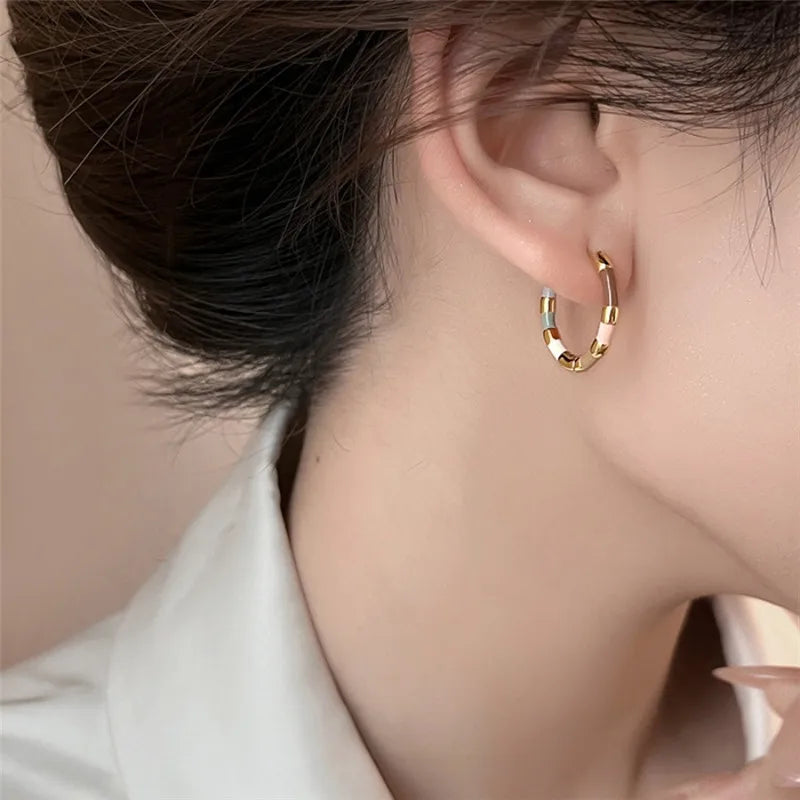 Metal Round Colored Oil Drop Earrings European And American Style Personalized Fashion Stud Earrings Girls Travel Accessories