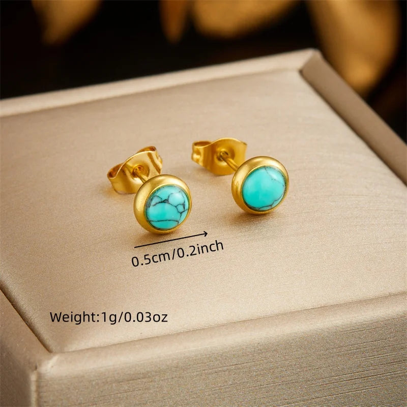 Stainless Steel Turquoise Simplicity Golden Necklace Earrings trendy necklaces