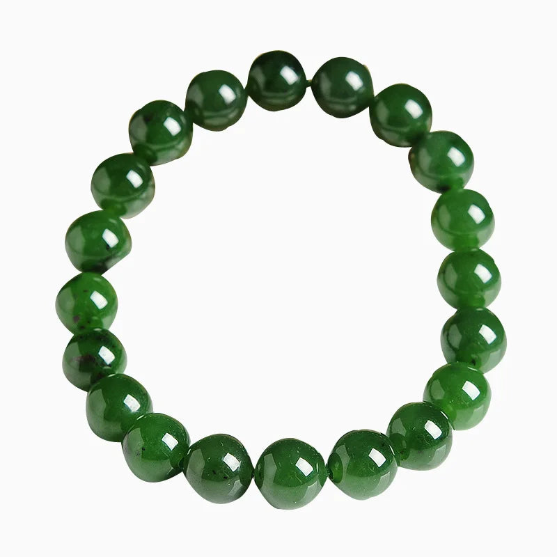 Genuine Natural Green Jade Bracelet Women Men Hetian Jades Round Stone Beads Beaded Bangles for Girlfriend Mom Gifts Jewelry