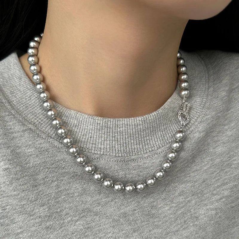 New Arrival French Niche Design Imitation Pearl Zircon Pendant Necklace Fashion Women Geometry Crystal Jewelry Accessories