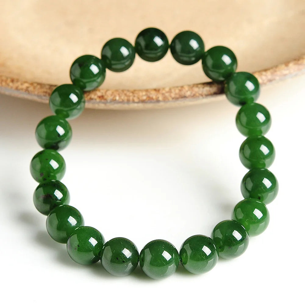 Genuine Natural Green Jade Bracelet Women Men Hetian Jades Round Stone Beads Beaded Bangles for Girlfriend Mom Gifts Jewelry