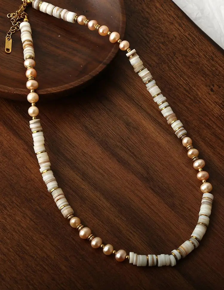 Natural Fresh Pearl Beads Flat Dyed Shell Beads Golden Necklace Gift Wholesale