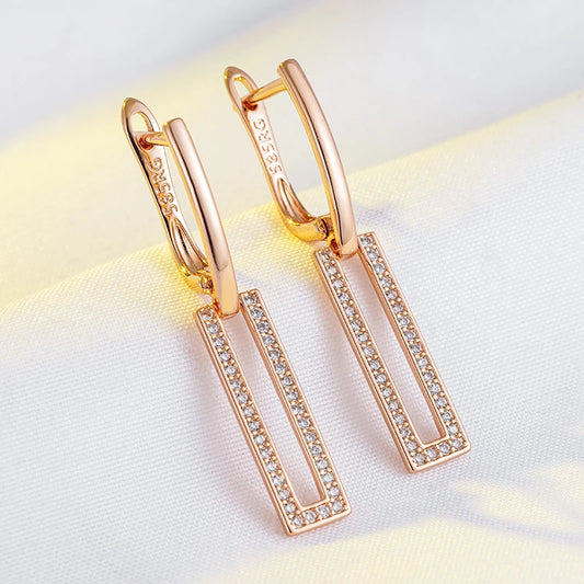 Sparkling Square Zircon Hollow Dangle Earrings For Women Rose Gold Color Simple Fashion Daily Matching Fine Jewelry