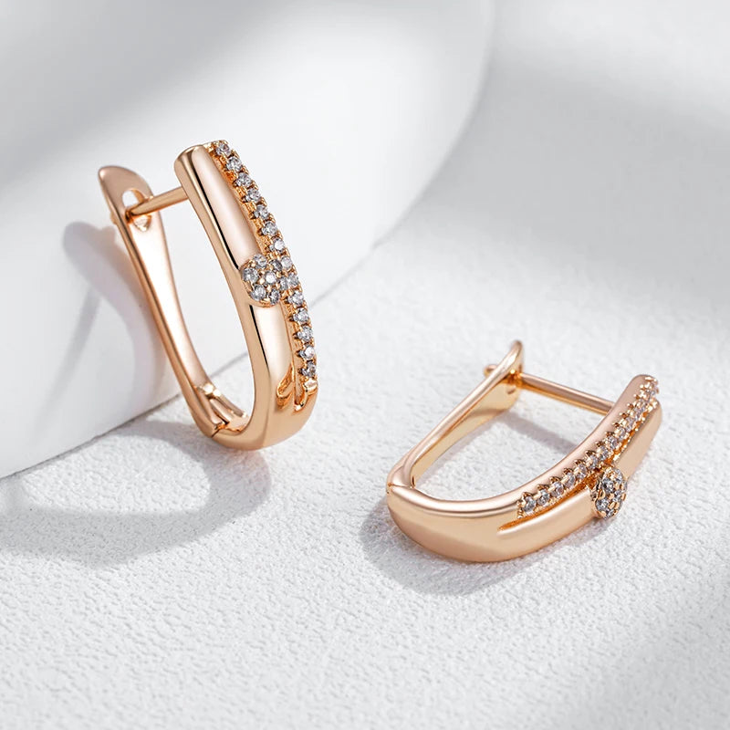 Simple Fashion Drop Earrings For Women Rose Gold Color With White Natural Zircon High Quality Dailly Dubai Jewelry