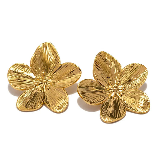 French Vintage Gold Color Flower Stud Earrings Fashion Alloy Earrings For Women Trendy Luxury Party Jewelry