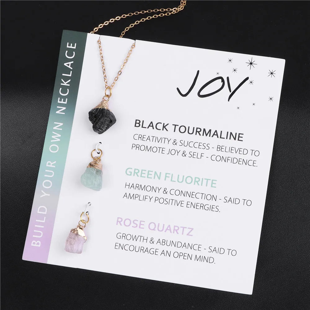 Natural Mineral Stone Charm Necklace With Interchangeable Pendant Black Tourmaline Fluorite Rose Quartzs Necklaces Set For Women