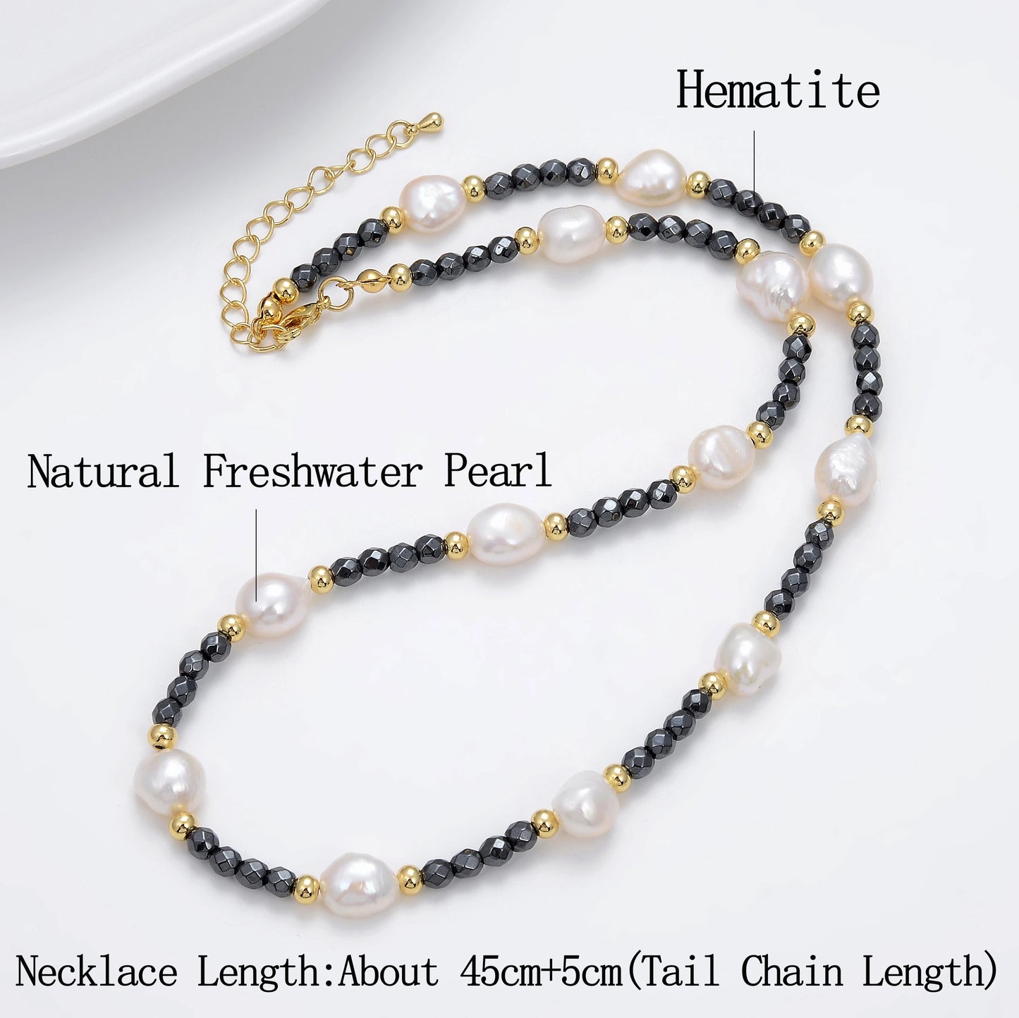 Natural Baroque Pearl Necklace For Women Simple Retro Handmade Hematite Beads Strand Clavicle Chain Charm Collar Jewelry Gift