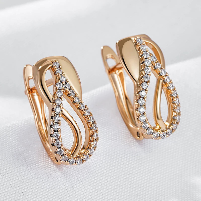 Simple Natural Zircon Drop Earrings For Women Rose Gold Color High Quality Daily Matching Fine Jewelry