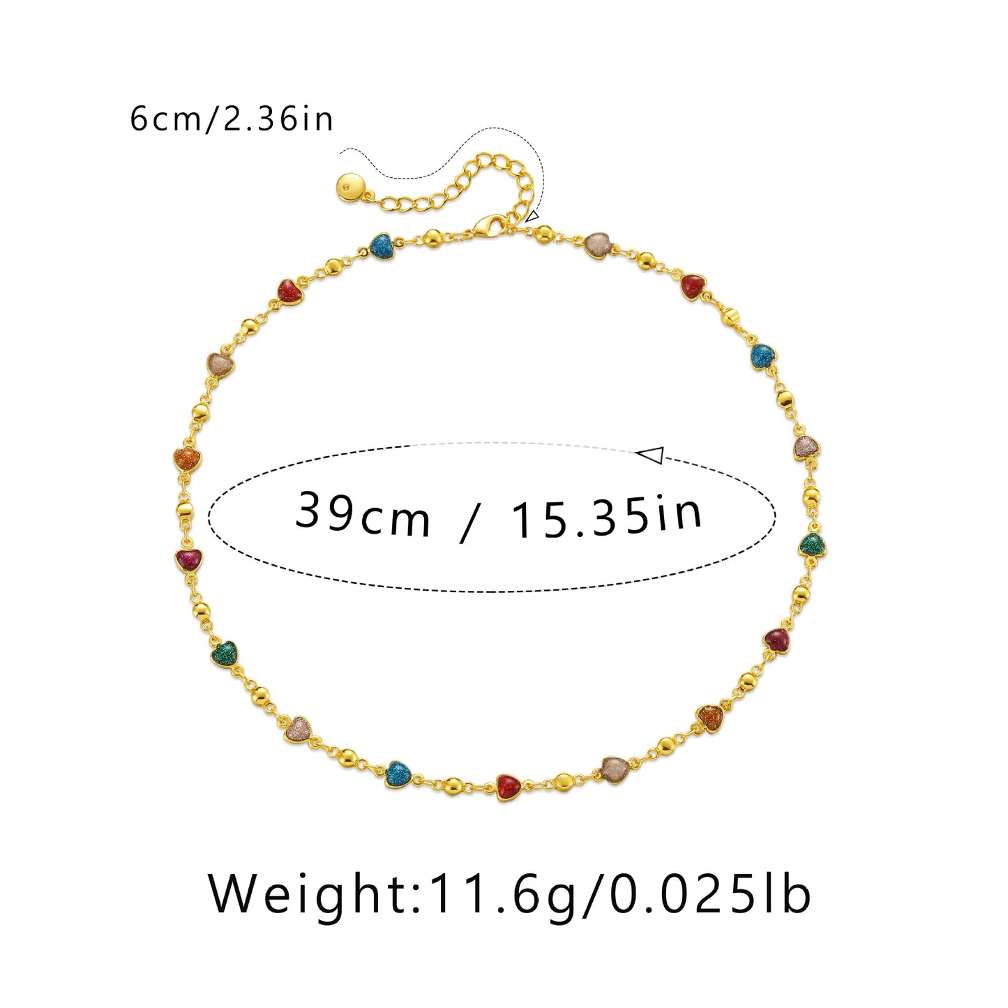 Sweet French Oil Dripping Colored Heart Choker Necklace With Copper Plated 18K Gold Adjustable Length trendy necklaces